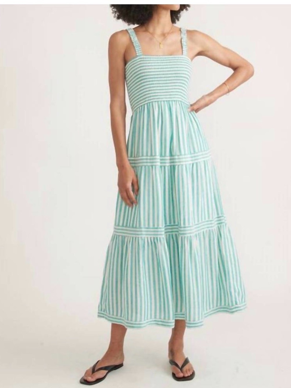 Marine layer deep aqua tiered Sundress with Square Neck